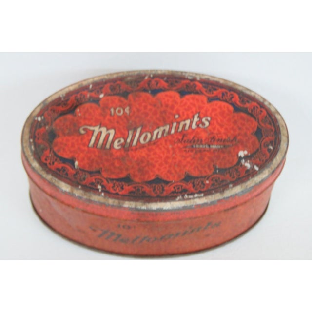 Mellomints Pre Ww2 Candy Tin Metal Oval Box With Removable Lid Made in Usa 4904b For Sale - Image 4 of 9