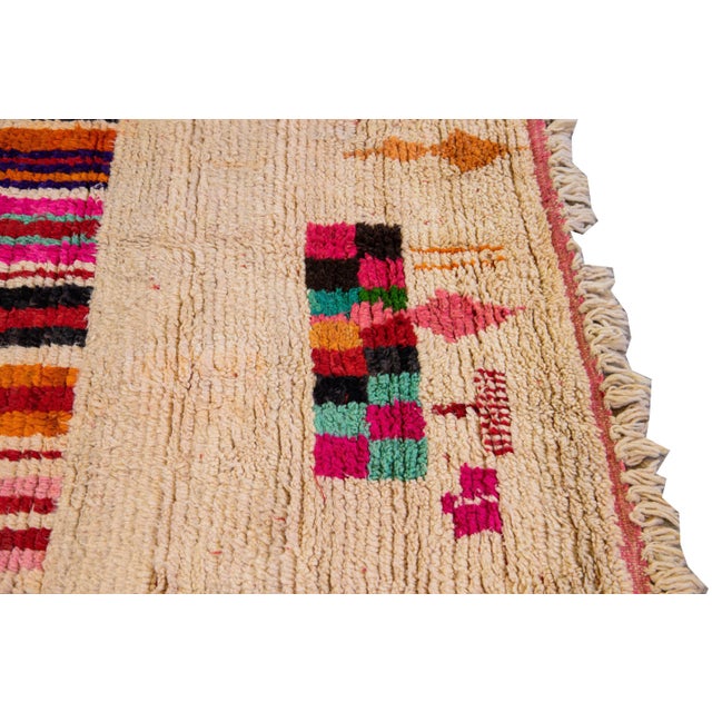 1960s Vintage Beni Ourain Moroccan Handmade Multicolor Designed Beige Wool Rug For Sale - Image 5 of 12