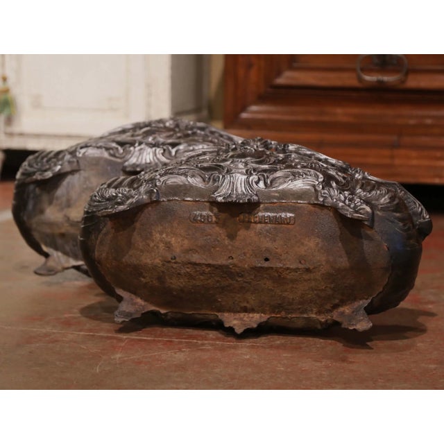 Pair of 19th Century French Louis XV Cast Iron Jardinières Signed Dechenard For Sale - Image 9 of 10