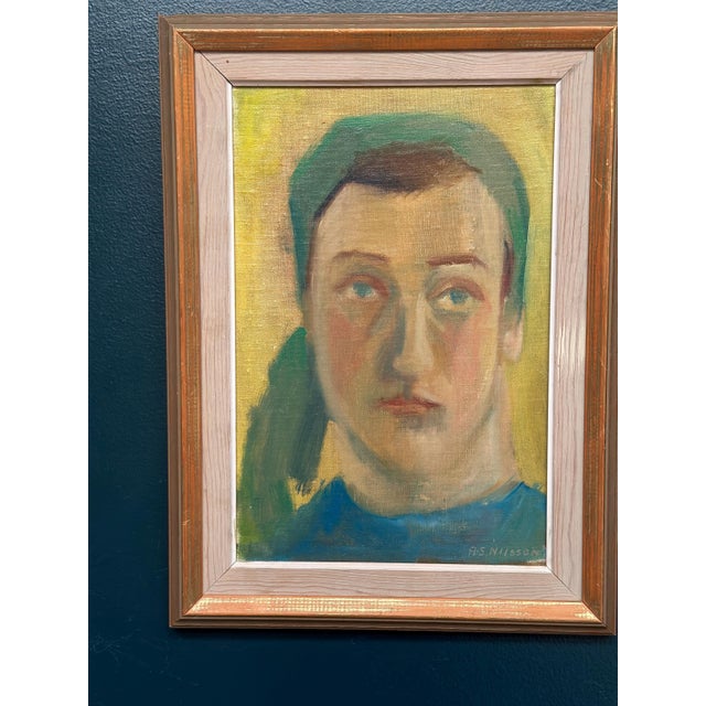 A‑S Nilsson, Portrait, 1950s, Oil Painting on Panel, Framed For Sale - Image 16 of 18