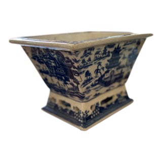 Chinoiserie Blue Willow Rectangle Planter For Sale