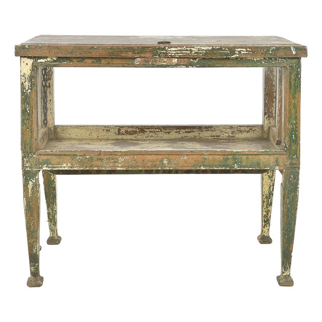 Display Case Table in Patinated Wood For Sale
