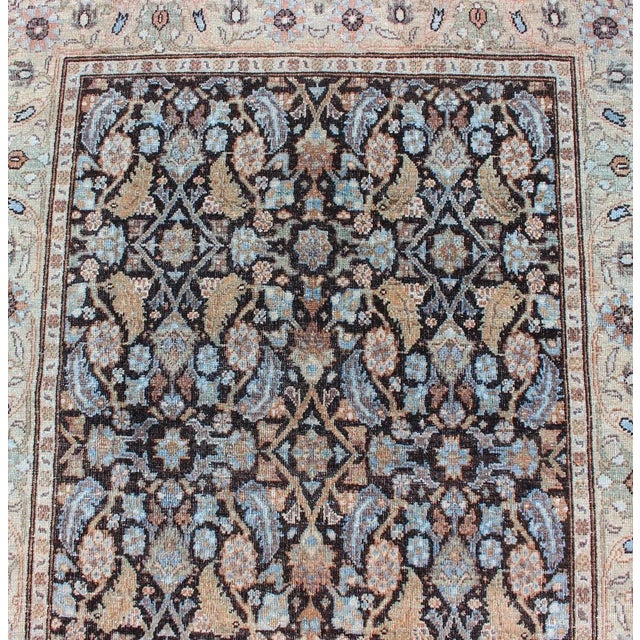 Textile Multi Color Antique Persian Tabriz Runner With Herati Design in Black Background 3'3 X 9'3 For Sale - Image 7 of 10