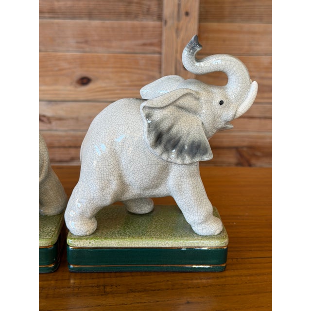 Japanese Pair of Vintage Takahashi Japanese Ceramic Elephant Bookends For Sale - Image 3 of 12