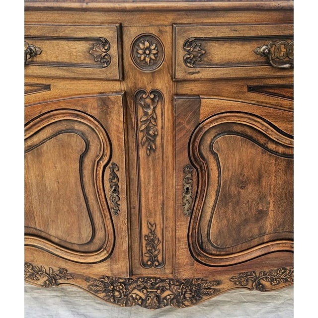 Wood Antique French Louis XV Walnut Buffet Sideboard Curved Front Carved C1900s For Sale - Image 7 of 17