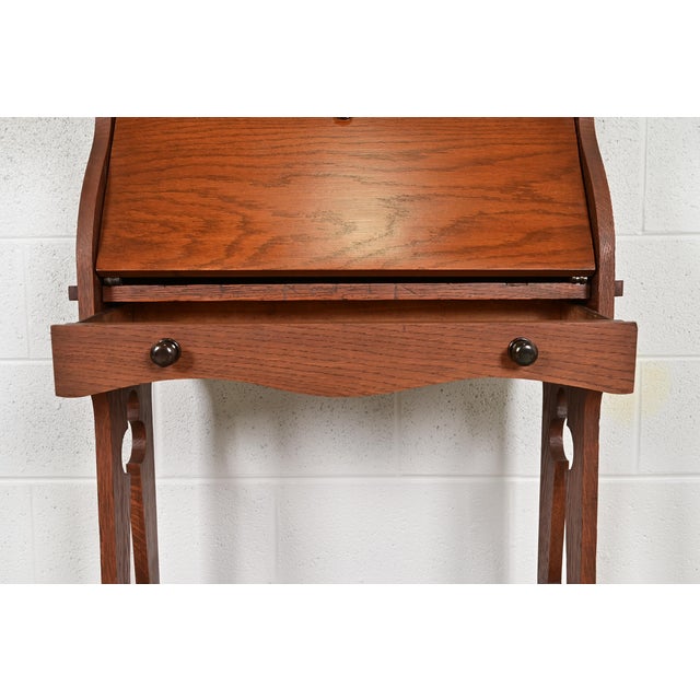 Brown Stickley Brothers Style Antique Mission Oak Arts & Crafts Secretary Desk With Stained Glass Doors, Circa 1900 For Sale - Image 8 of 14