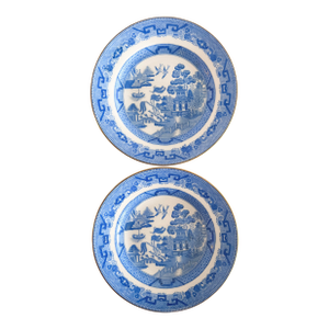 Mid 20th Century Minton Blue Willow Gold-Rimmed Salad Plates – Set of 2 | English Porcelain