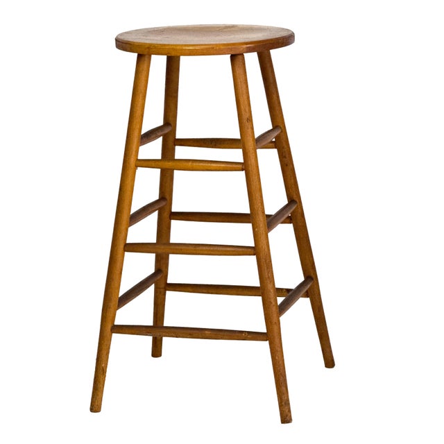Rustic Vintage 1940s Pair of (2) 29.25" Tall Wood Artist Studio Stools For Sale - Image 3 of 18