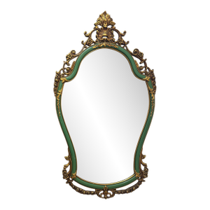 Vintage Traditional Federal Style Green Gilt Wood Shield Wall Mirror