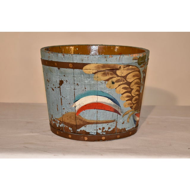 Circa 1960's hand painted maple sap bucket by Tom FitzSimons of Manchester, VT. This sap bucket is hand made from wood...