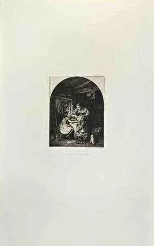 Edwards Davis, Le Repas Des Enfants, Etching, 1870s