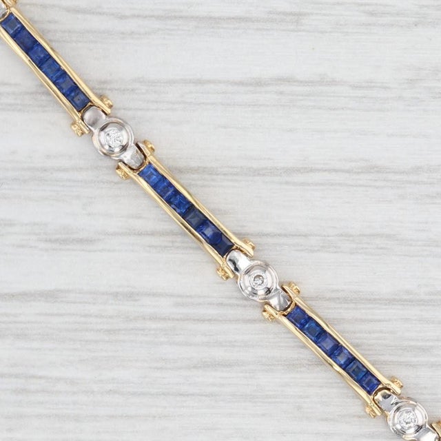 2.60ctw Blue Sapphire Diamond Bar Link Tennis Bracelet 18k Yellow Gold 6.75" For Sale In Greensboro - Image 6 of 8