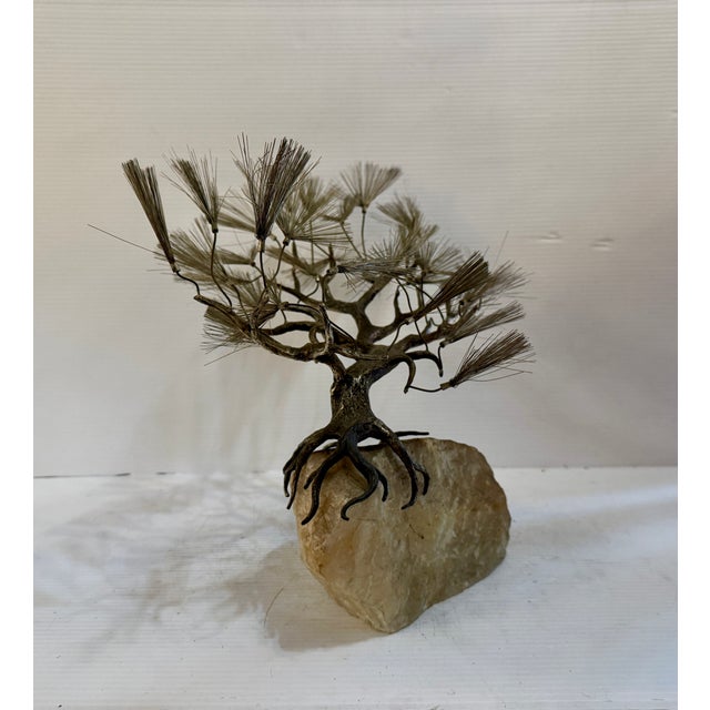 This brass and marble bonsai sculpture is of the style of Curtis Jere. The tree is made of solid textured brass, that at...