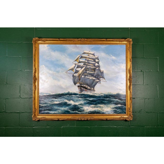 Realism Late 20th Century Masterful Naval Oil on Canvas Painting of the Clipper Ship Thessalus by John Bentham Dinsdale For Sale - Image 3 of 17