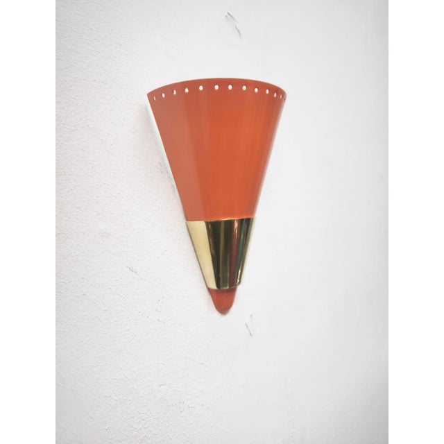 Orange Sputnik Wall Lamp with Gold Band, 1960s For Sale - Image 6 of 9