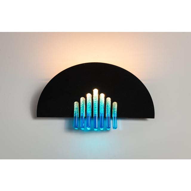 Wall Lamps with Black Frames and Blue Glass from AV Mazzega, 1980s, Set of 2 For Sale - Image 12 of 18