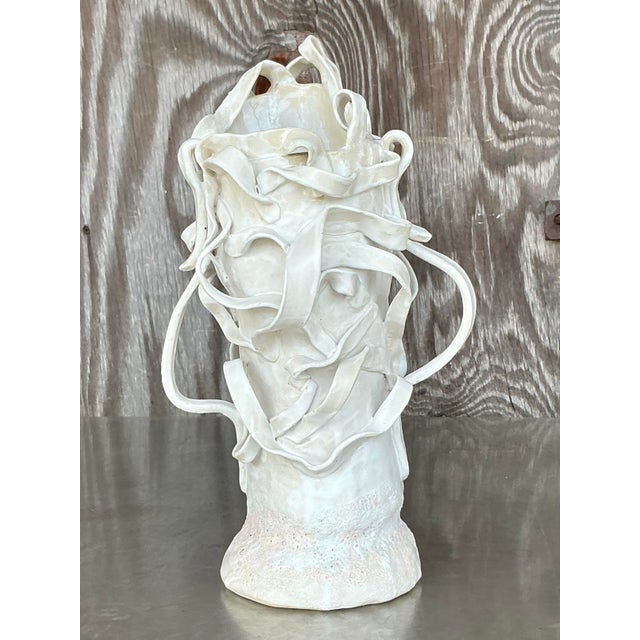 Vintage Boho Original Studio Pottery Ribbons Vase For Sale - Image 4 of 6
