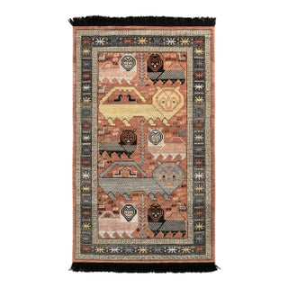 Handknotted Tiger Rug with Black Fringe, Terra Cotta, 7'x13' For Sale