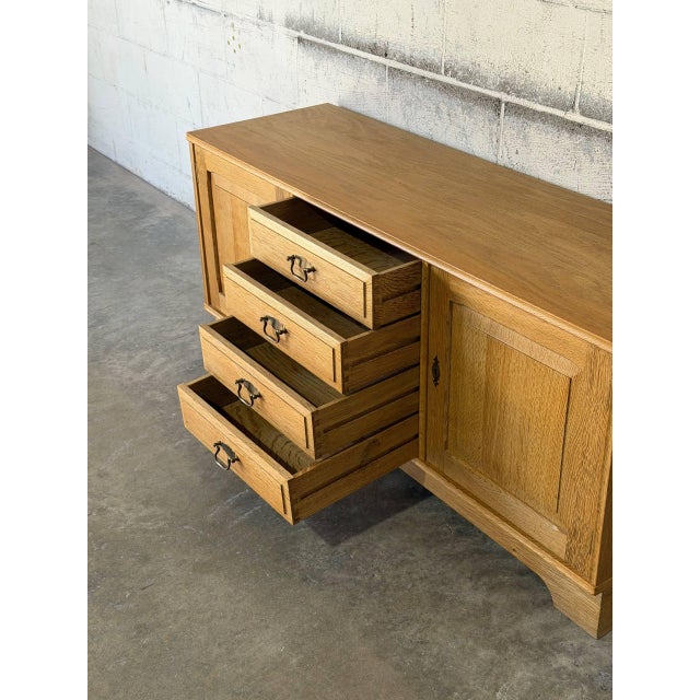 Brown Oak Low Sideboard Credenza With Four Drawers and Two Doors Danish Mid-Century Modern 1970s For Sale - Image 8 of 12
