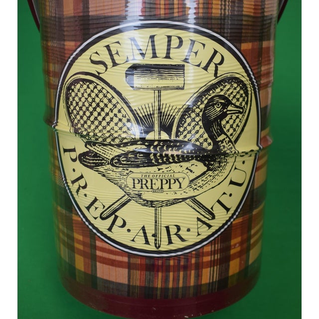 Plastic 1980s "SEMPER PREPARATUS" The Official Preppy Madras Plaid Ice Bucket For Sale - Image 7 of 7