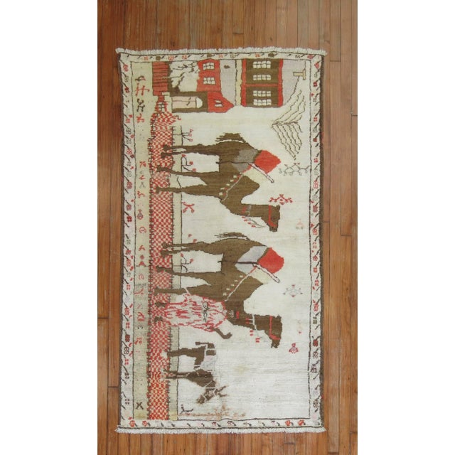Folk Art Zabihi Collection Caravan Pictorial Turkish Rug For Sale - Image 3 of 6
