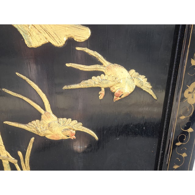 Vintage Oriental Chinese Chinoiserie Black Lacquer Cabinet W Drawers 2of2 For Sale - Image 11 of 18