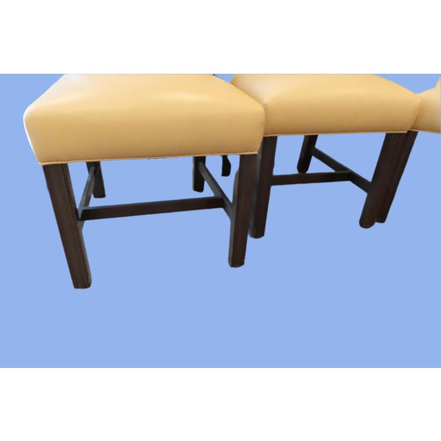 6 Traditional Custom Beige Leather Dining Chairs For Sale - Image 4 of 9