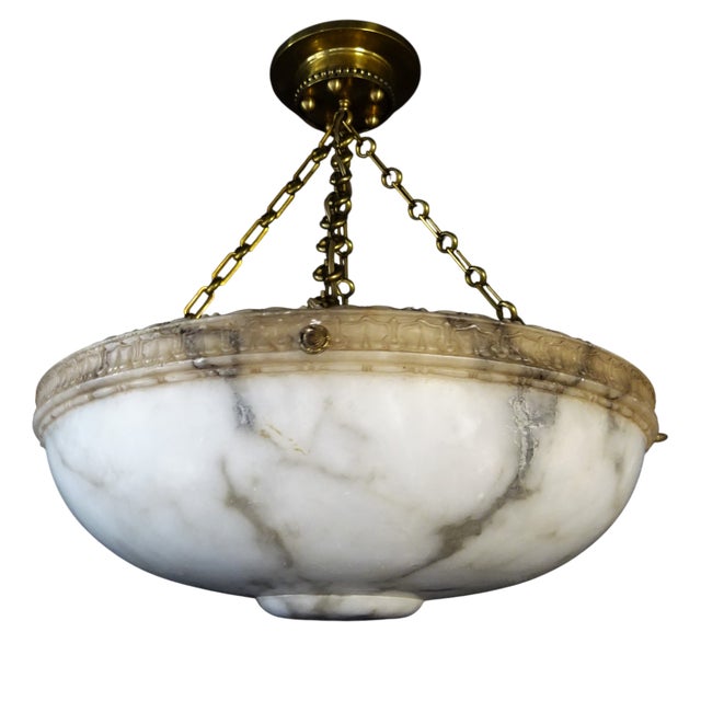 Large Vintage Pendant Chandelier in Alabaster, 1930s For Sale