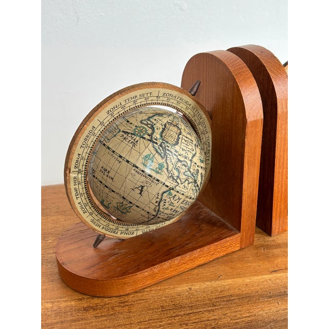 Italian Vintage Wooden Globe Bookends - A Pair For Sale - Image 3 of 9