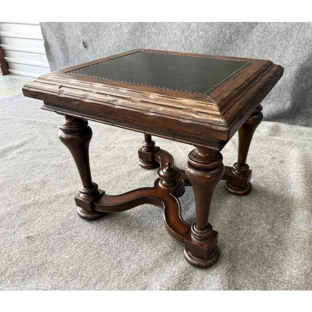 Traditional Bernhardt Side Table With Decorated Top and Wooden Base For Sale - Image 3 of 9