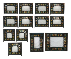 Set 14 Antique English Victorian Arched Geometric Leaded Stained Glass Windows