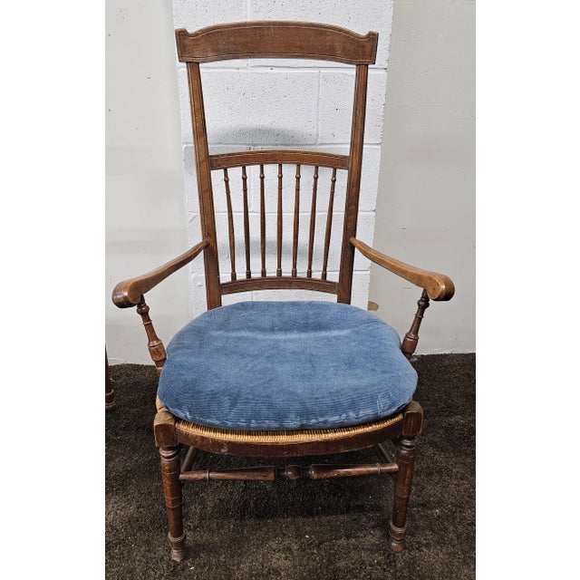 Pair 19th Century French Provincial Beechwood and Fruitwood & Rush Seat High-Back Armchairs For Sale - Image 11 of 12