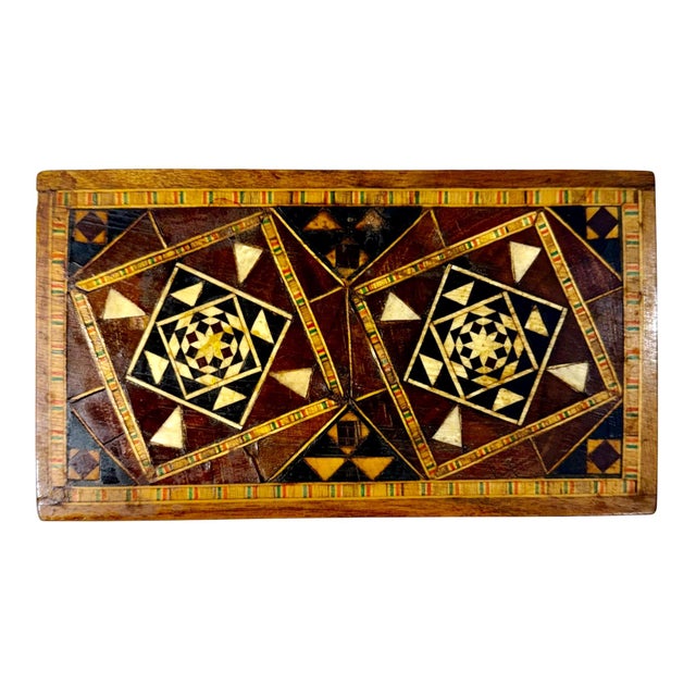 A beautifully crafted 19th century Anglo Indian decorative box featuring intricate Sadeli mosaic inlay in a striking...