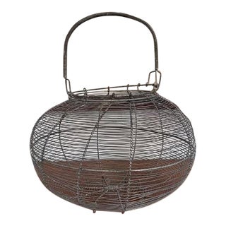 Large Antique French Farmhouse Wire Egg Basket For Sale
