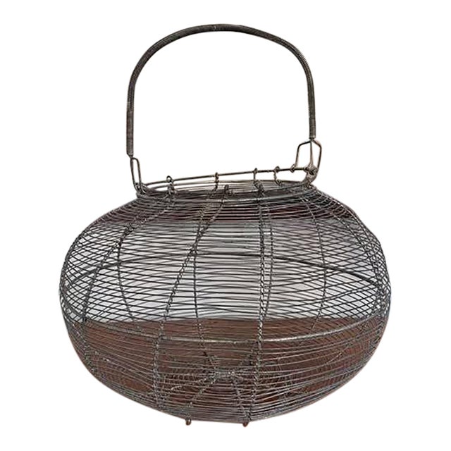 Large Antique French Farmhouse Wire Egg Basket For Sale