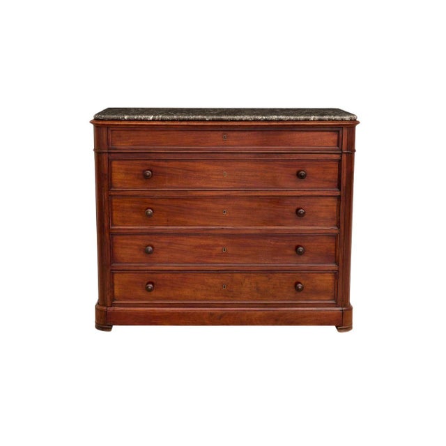 French Louis-Philippe Mahogany & Marble Secretary Chest For Sale - Image 3 of 5