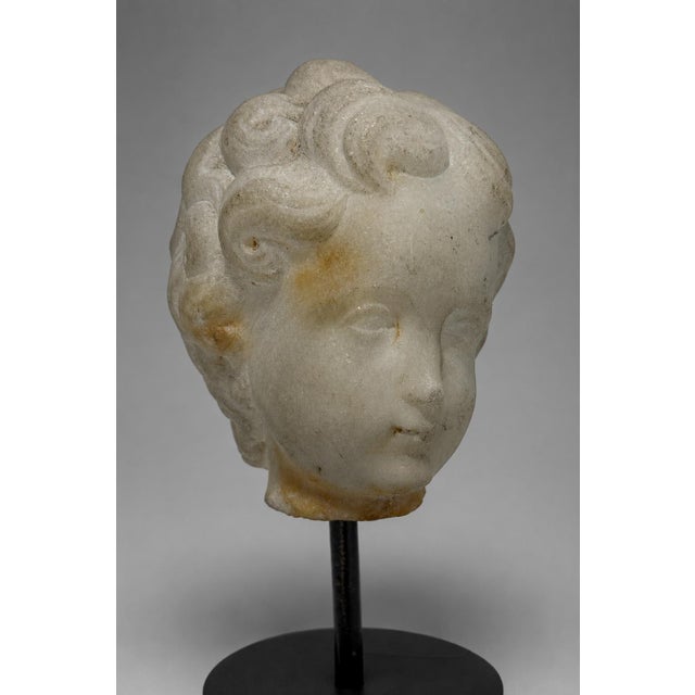 18th C or Earlier, Italian Grand Tour Marble Head of a Young Child W/ Cloche For Sale In Providence - Image 6 of 10