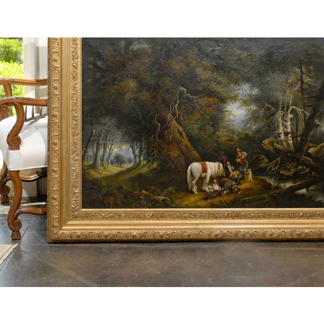 Early 20th Century Large Oil Painting of Men with Horse and Dogs in Landscape, Turn of the Century For Sale - Image 4 of 4