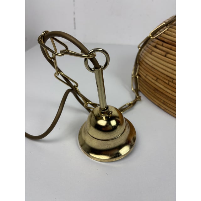 1980s Mid-Century Pencil Reed, Rattan, Bamboo and Brass Pendant, Italy, 1970s For Sale - Image 5 of 11