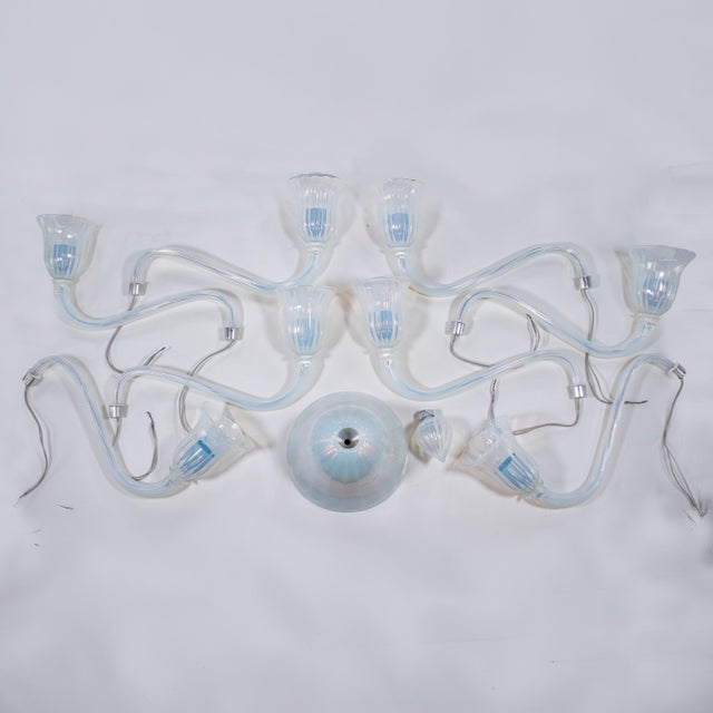 Mid 20th Century Large Vintage Eight Arm Opaline Murano Glass Chandelier in the Manner of Barovier & Toso For Sale - Image 5 of 18