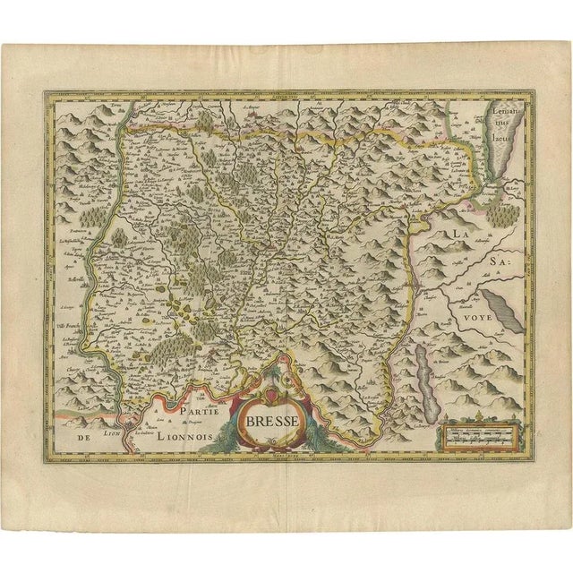 Antique Map of the Region of Bresse by Hondius, 1630 For Sale - Image 5 of 5