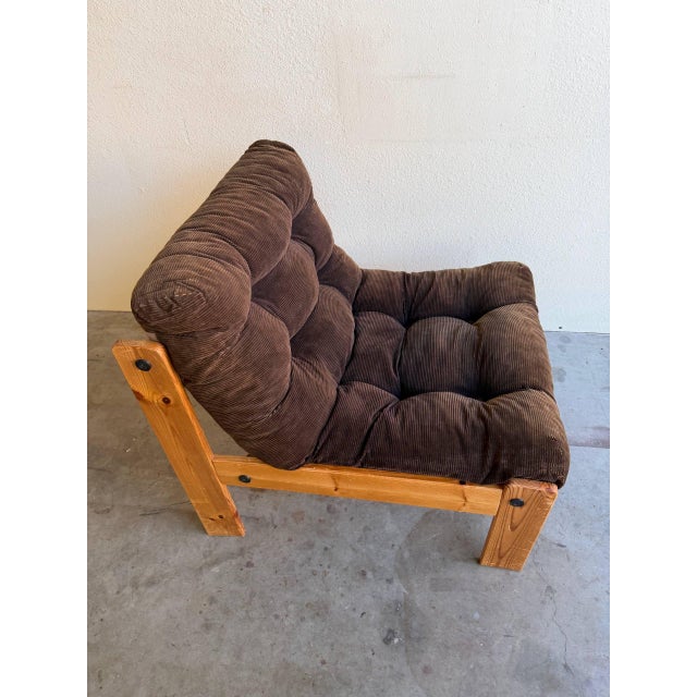 Brutalist Solid Wood Lounge Chair With Corduroy Upholstery 1970s For Sale - Image 10 of 10
