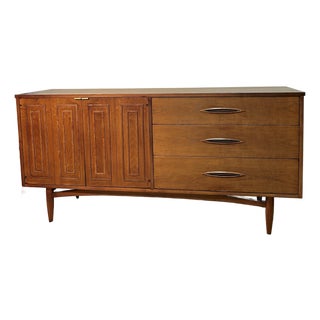 Vintage Walnut Console Credenza Sculptra by Broyhill, Attributed For Sale