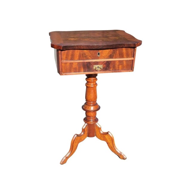 Biedermeier Biedermeier Flame Mahogany Pedestal 2-Drawer Side Table / Sewing Table C. 1840 For Sale - Image 3 of 10