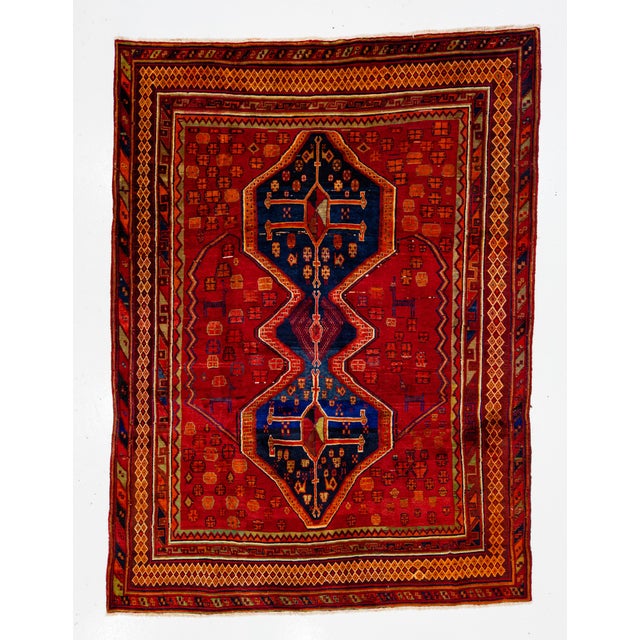 1960s 1960s Handmade Red Persian Shiraz Wool Rug For Sale - Image 5 of 15