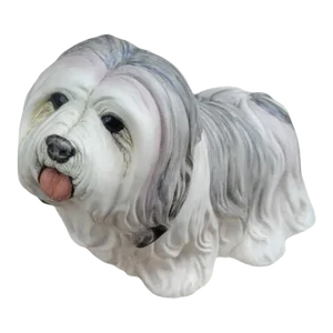 1977 Vintage Large Lhasa Apso Grey White Dog Statue Room Decor