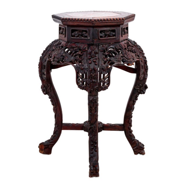 Chinese Hardwood and Marble Pedestal Table For Sale - Image 4 of 4