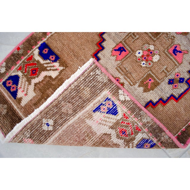 Small Turkish Rug Hand Knotted Faded Entryway Mat Bath Rug Kitchen Rug - 18'' X 30'' For Sale - Image 9 of 13