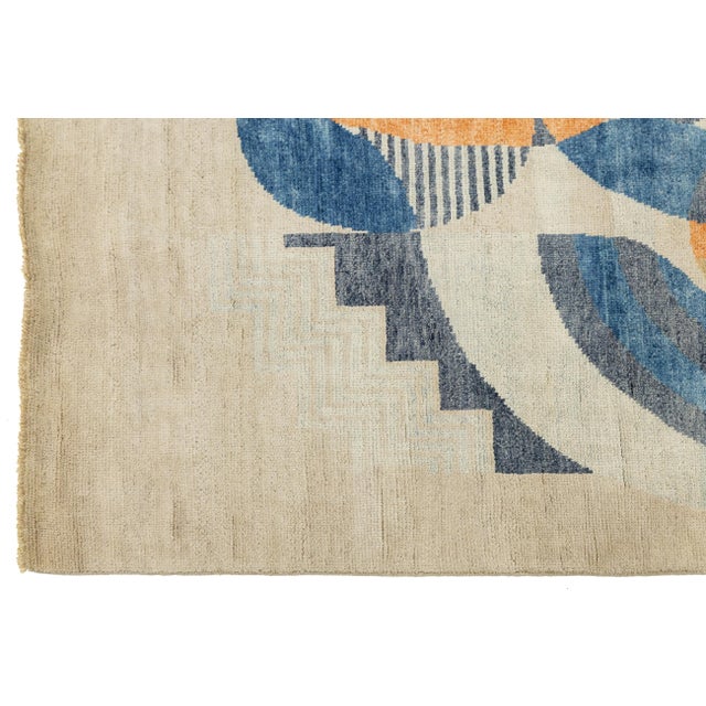 Textile Art Deco Modern Abstract Geometric Wool Area Rug (5x8) in Beige For Sale - Image 7 of 9