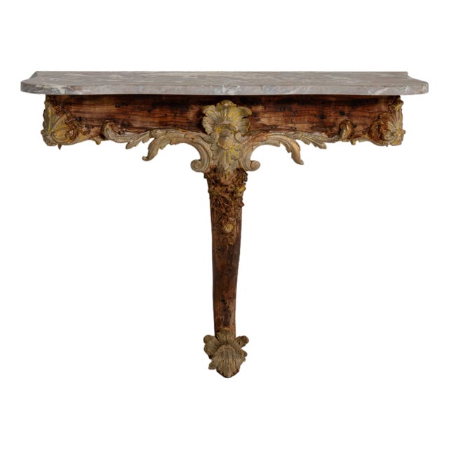 Rococo Patinated Console Table with Marble Top, Antique, France, Early 19th Century For Sale